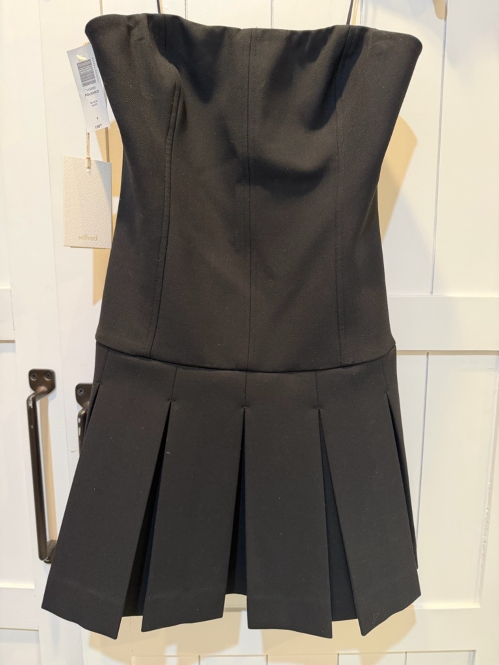 ARITZIA WILFRED BLACK PLEATED STRAPLESS MINI DRESS NWT RETAIL $198